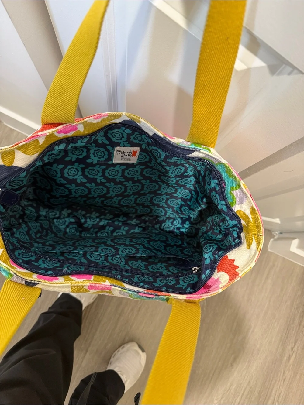 Floral Canvas Tote Bag with Mustard Handles